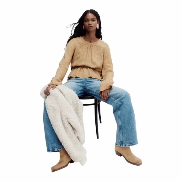 NEW H&M Pointelle-Knit Peplum Top Beige Size Medium - Picture 8 of 11